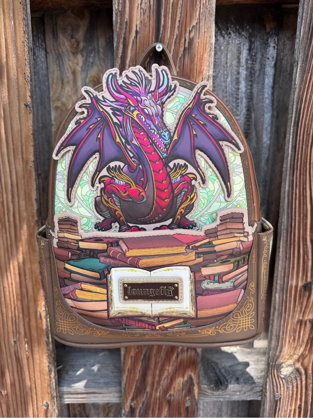 Loungefly Pink Purple Dragon & Books Mini Backpack